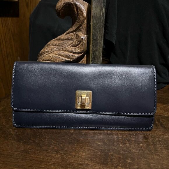 MICHAEL KORS Navy Leather Natalie Flat Wallet Mk - Picture 1 of 5